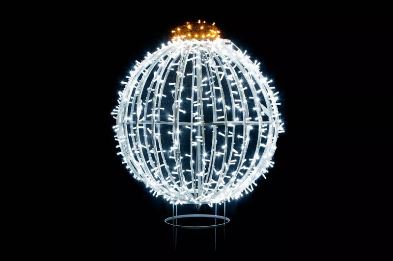 Bola De Natal 3d Branca De Led 1,05m C/ Suporte Jardim/piso